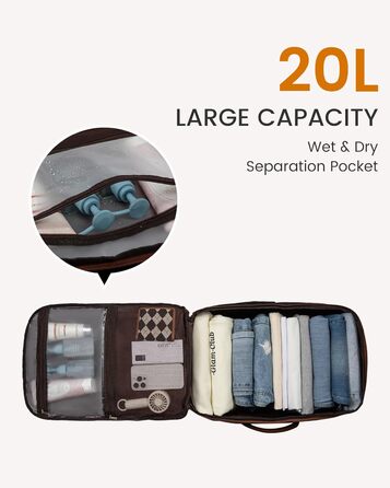 LOVEVOOK Рюкзак ручної поклажі для жінок, великий дорожній рюкзак для літака, 45L, рюкзак-валіза, рюкзак для подорожей, для ноутбука 17,3 дюйма, на вихідні, діловий, рюкзак для кабіни (1-бежевий, чорний, коричневий, 40x30x20 см)