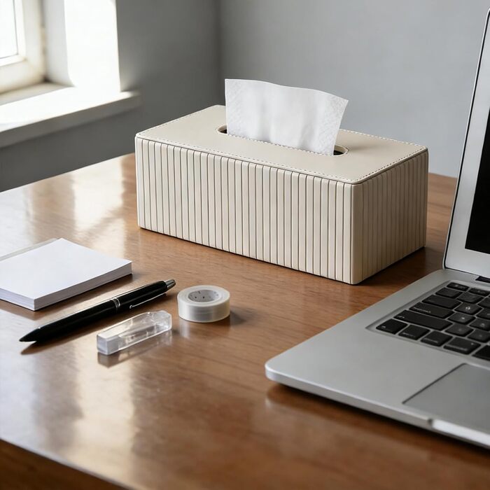 Скляниця для косметики з PU шкіри, 26x15x12 см, магнітна застібка, для ванної, кухні, авто, офісу - матова бежева