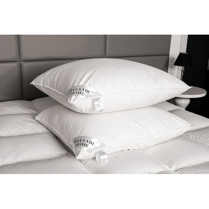 Подушка Mayaadi-Home 80x80 см, 2000 г, 100% гусині пера, бавовняний чохол, для алергіків, вироблено в Європі