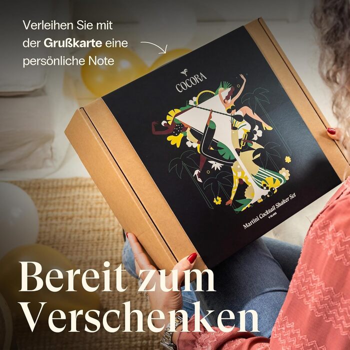 Коктейльний набір Cocora Martini-Set 8 предметів з нержавіючої сталі: шейкер, келихи для Мартіні, книга рецептів, подарункова упаковка (Чорний)