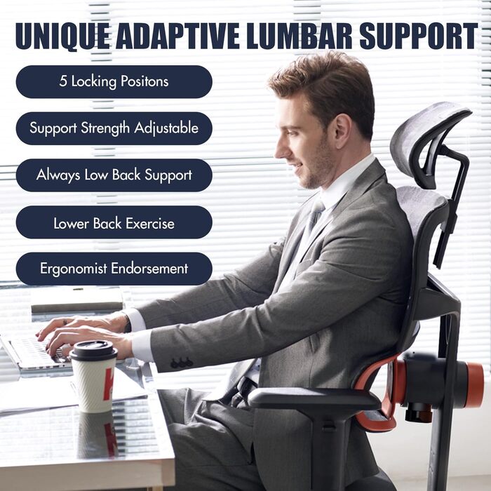 Офісний стіл Newtral з ергономічним дизайном: регульована поперекова підтримка, спинка та глибина сидіння, нахил та підголівник