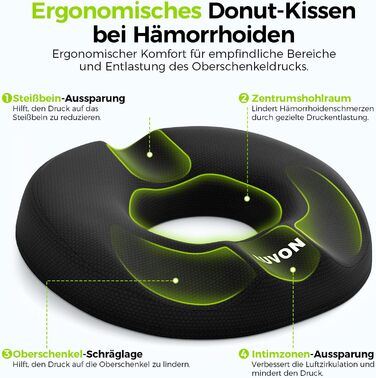 Ортопедична подушка для сидіння AUVON кругла з подвійною U-подібною формою та нахилом для полегшення навантаження на стегна, подушка для геморою, офісне крісло, автомобіль, сидіння, підвищує комфорт сидіння, покращує кровообіг, полегшує куприк