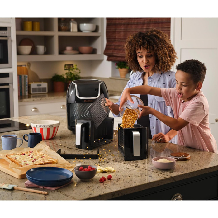 Фритюрниця електрична Russell Hobbs подвійна 8.5л з технологією Rapid Air Fryer, 8 програм, сенсорний екран, кошики 4.25л, посудомийна безпека 27290-56S
