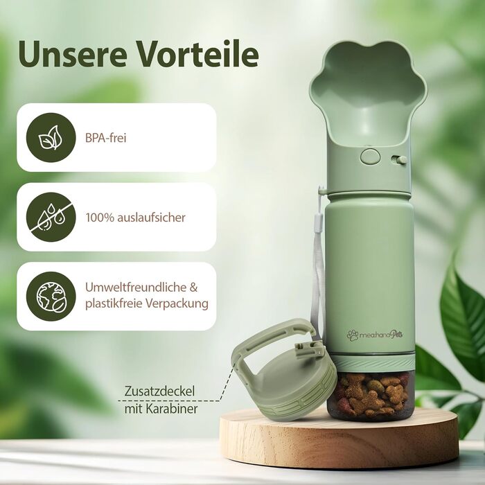 Hana Pets Portable Dog Water Bottle with Bowl & Travel Lid - Stainless Steel, Insulated, Includes Carabiner Clip