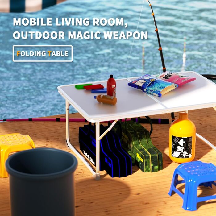 Складний алюмінієвий стіл для пікніка, саду, кемпінгу 120x60x70 см (білий) - регульована висота, легкий, для вечірок та грилю