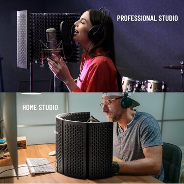 Акустичний ізоляційний екран для мікрофона CAHAYA, 5-панельний поглинач звуку та поп-фільтр, регульований на 180°, складаний захисний щит для студійного запису