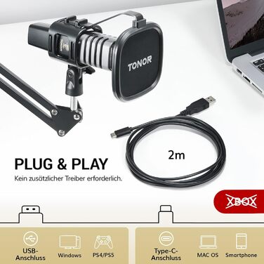 USB мікрофон TONOR TC30 з підставкою, поп-фільтром та мікрофонною павутиною для стримінгу, подкастингу та запису голосу. Сумісний з ПК та ноутбуком