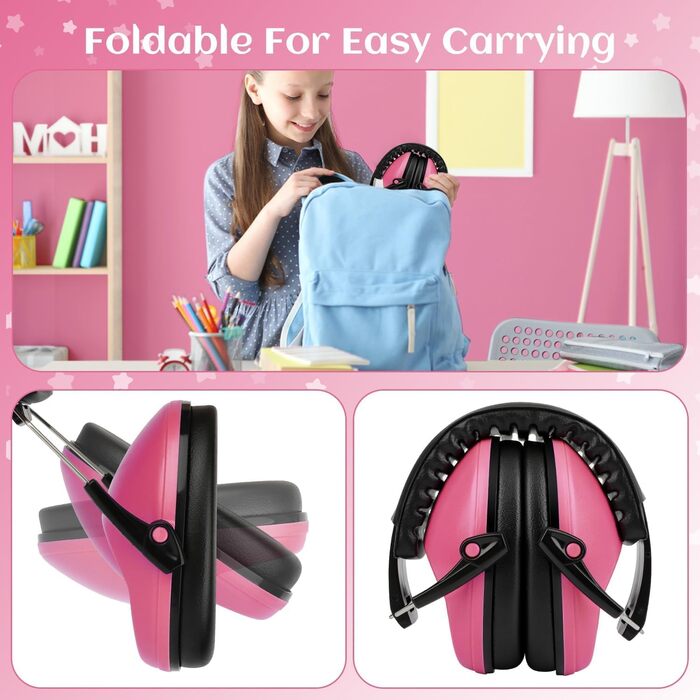 Навушники захисні дитячі Floriogra 2 шт. - капсульні для захисту слуху, складані, зелені та рожеві, 3-16 років