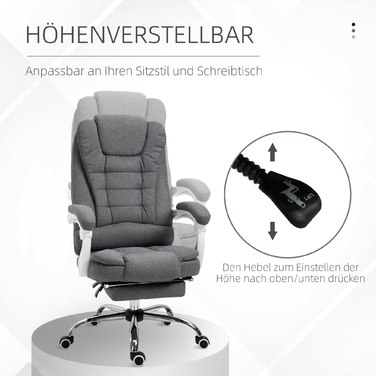 Vinsetto Ergonomic Office Chair with Folding Footrest, Height Adjustable & Reclining, Metal Grey for Home Office Comfort