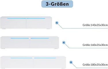 Підвісна тумба для телевізора SONNI, біла, з LED-підсвіткою, 180x35x30 см, глянцева, 12 кольорів, 2 шафки, для вітальні та спальні