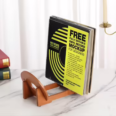 Vinyl Record Storage Rack – Tabletop Vintage Music Album Display Rack – Vinyl Record Storage Shelf Brown