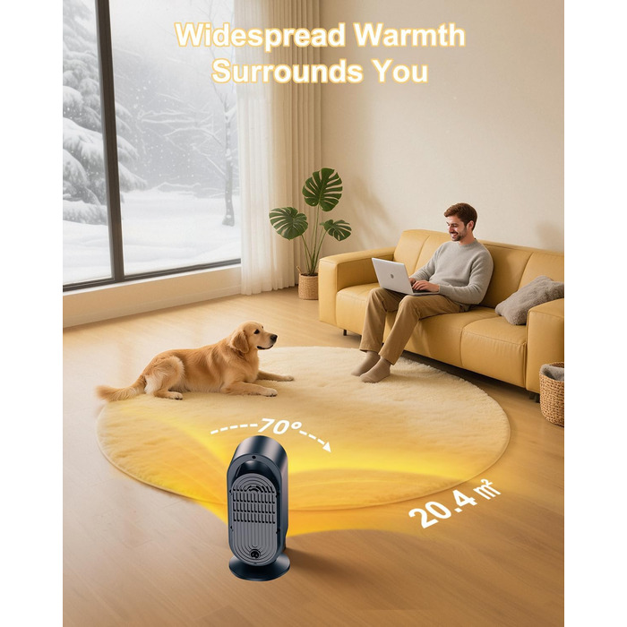 Електричний обігрівач, портативний обігрівач для кімнати, енергозберігаючий 1500W, керамічний з термостатом, таймером та 3 режимами, захист від перегріву та перекидання для офісу та спальні