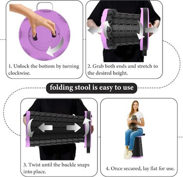 Тeleskopний складаний стільчик для кемпінгу, риболовлі та відпочинку, 280 кг, фіолетовий, 25x25x45 см