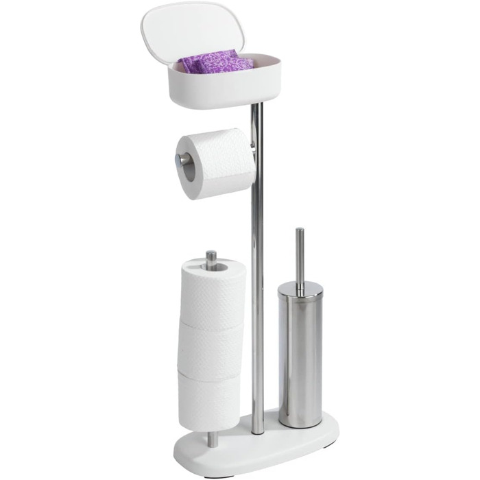 Набір для туалету WENKO Rivazza: тримач туалетного паперу з полицею, тримач для щітки, утримувач для запасних рулонів, нержавіюча сталь, білий