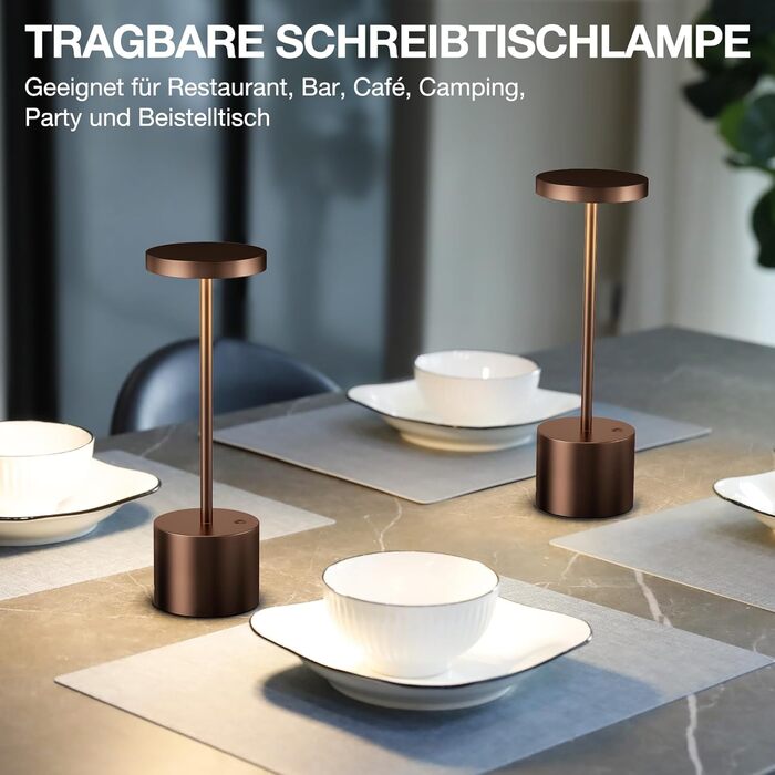 LED настільна лампа бездротова, акумуляторна, торшероподібна, сенсорна, диммування, 3 колірні температури, регулювання яскравості, для спальні, кафе, чорна, 1 шт. (кава)