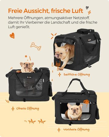 Клітка для собак Feandrea, переноска для собак, чорна, 60 x 42 x 42 см, з ручками та кишенями
