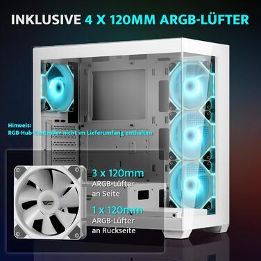 darkFlash DS900: Корпус для ПК ATX Mid-Tower з 4 PWM ARGB-вентиляторами, подвійна скляна панель, підтримка радіаторів водяного охолодження 360mm, USB Type-C, чорний