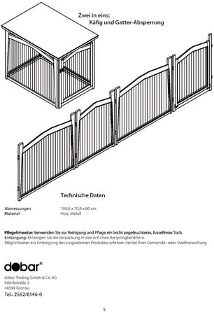 Дерев'яний вольєр для собак Dobar® розмір M з функцією столу - вольєр-будка для собак, 83 x 55 x 59 см, білий (коричневий, L 101 x B 71 x H 80 см)