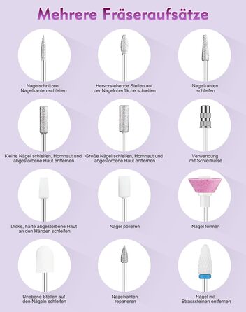 Електричний набір для манікюру та педикюру Nagelfräser: 12 в 1, бездротовий, 9 швидкостей, для гелю та акрилу