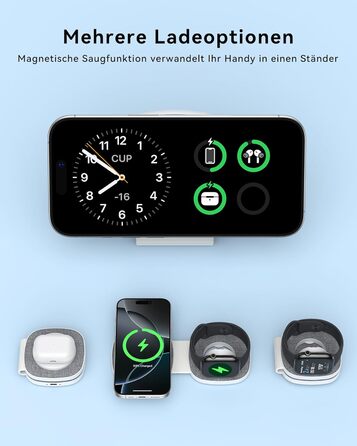 Зарядна станція 2-в-1 для Apple Watch та iPhone MagSafe (20W, сіра) - сумісна з iPhone 17e/Air/17/16/15/14/13/12 та Apple Watch Series 11/10/9/8/7/6/5/4/3/2/SE/Ultra, AirPods
