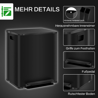 HOMCOM 2x25L Trash Can Step Pedal Bin Stainless Steel with Lid & Foot Pedal, Cosmetics Bin with Inner Bucket for Living Room & Office, 47.7x37.5x56cm