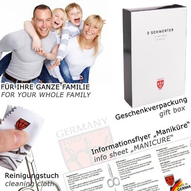 Набір манікюру DREI SCHWERTER 'Torino' 6 предметів | Німецький манікюрний набір у чорному екошкіряному етикеті | Шкірна ножиці, кусачки для нігтів, щипці, пінцет, шліфувальний баффік з сапфіром, лопатка для видалення кутикули