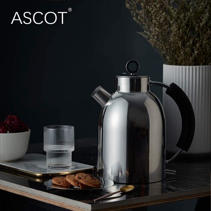 Електричний чайник ASCOT з нержавіючої сталі, 1,5 л, бездротовий, з автовимкненням та захистом від сухого кипіння, сріблястий (для дому, подарунок)