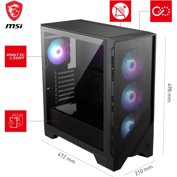 Корпус ПК MSI MAG Forge Mid-Tower: ATX, підтримка RTX 40, ARGB вентилятори, магнітні фільтри, загартоване скло, USB 3.2 Gen 1