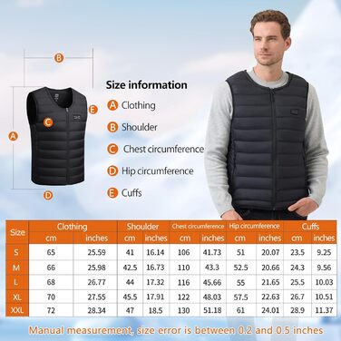 Обогрівальний жилет для чоловіків та жінок з акумулятором 10000mAh - жилет з 5 зонами обігріву, 3 режими температури, подвійне керування для зимових активів на відкритому повітрі, XXL, чорний