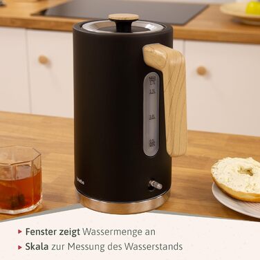 Тостер Briebe Nordic Set з широкими слотами та підставою для бургерів, 6 режимів підсмажування + Електричний чайник 1,7л, 2200W, чорний, набір для сніданку