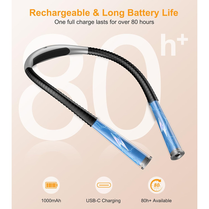 Світлодіодна лампа Gritin для читання на шиї, настільна/нічна, 4 кольори, 5 режимів яскравості, регулювання, захист очей, акумулятор 80 годин, гнучкий кріплення, ергономічне читання для ліжка/в'язання/рукоділля сірого кольору