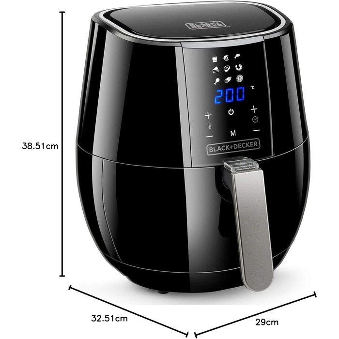 Фритюрниця BLACK+DECKER BXAF6500E, 1600W, 3.5л, 8 програм, з вікном, 80-220ºC