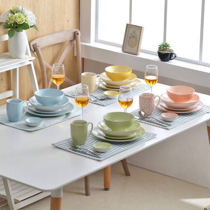 Набір тарілок Vancasso Maracon: 12 шт. супових та тарілок Ø21.5 см, 600 мл, кераміка, кольоровий дизайн