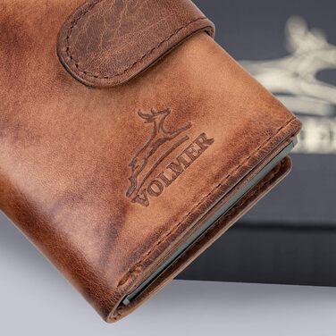 Чоловіче/жіноче картхолдер Volmer POP-UP з відділом для монет, з натуральної шкіри, RFID захистом, вміщує до 11 карт, кольори: Hunter Green (зелений), Zip Braun (коричневий)