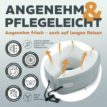 Подушка для шиї Sei Design для подорожей на літаку з Memory Foam, сірого кольору 32x32x11 см