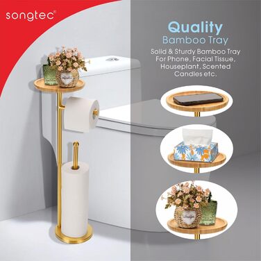 Підставка для туалетного паперу зі зберіганням та полицею, стабільна, вільна, тримач для 5 рулонів туалетного паперу, нержавіюча сталь, важка, з полірованою обробкою (золота)