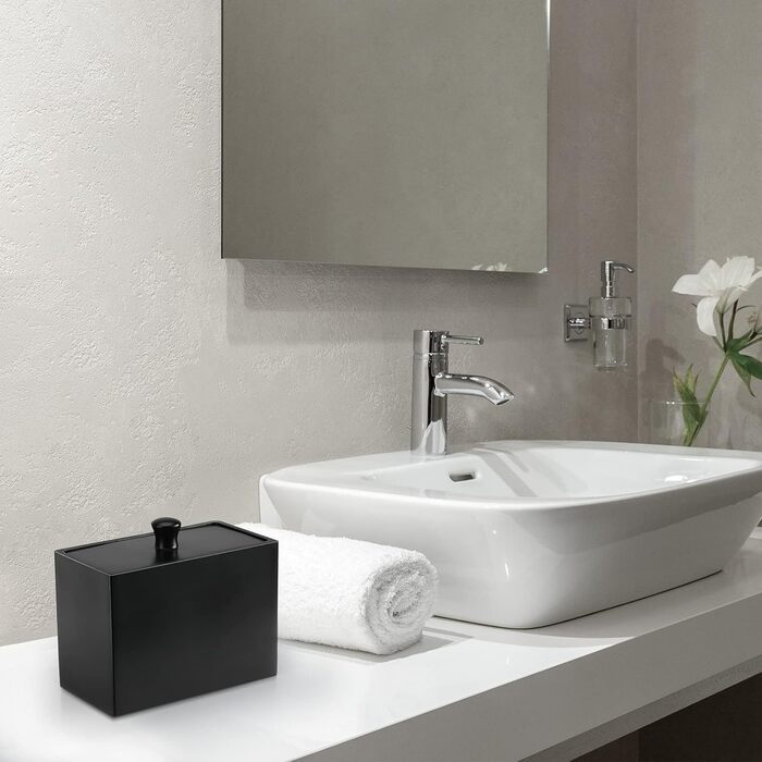 Організатор для ватних паличок та дисків Luxspire з 2 відсіками, чорний матовий, білий