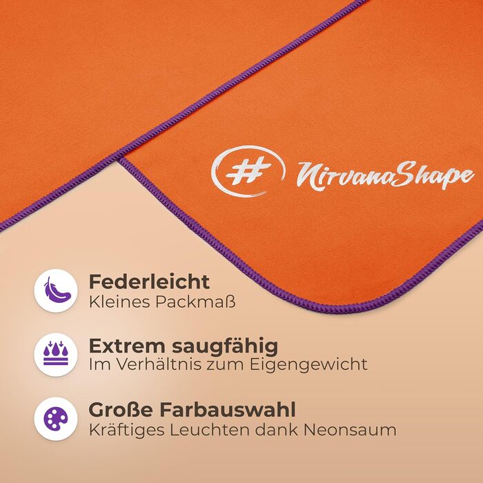 Рушник з мікрофібри NirvanaShape - туристичний, пляжний, спортивний (80 x 40 см, помаранчевий з фіолетовим кантом)