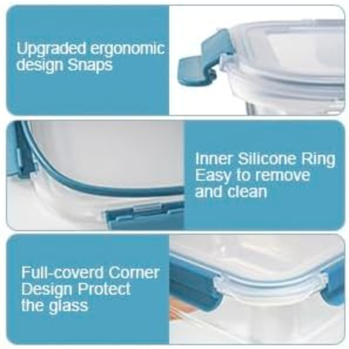 Набір контейнерів для зберігання їжі з боросилікатного скла з кришкою, BPA-free, герметичні, для мікрохвильової печі, духовка, посудомийна машина – контейнери для Meal Prep для кухні, офісу SA178-18PC