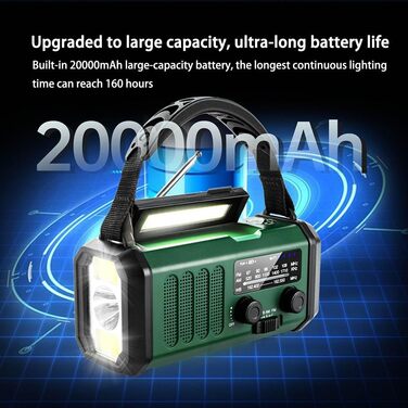 Радіо Winnes на 20000 mAh з живленням від сонця, SOS, FM/AM, ліхтарик, компас - для кемпінгу та надзвичайних ситуацій