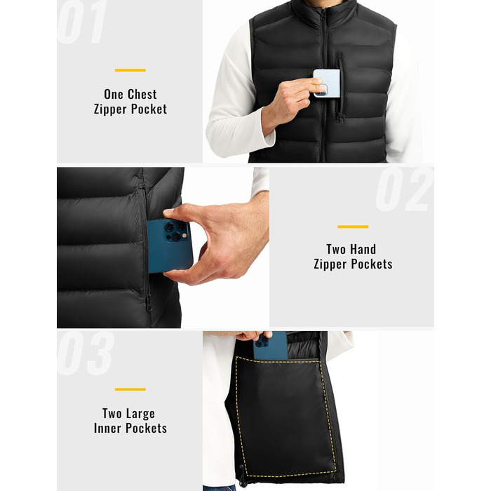 Чоловіча жилетка Rdruko з пуховим наповнювачем, тепла зимова жилетка для активного відпочинку та повсякденного носіння, 5 кишень, чорний колір