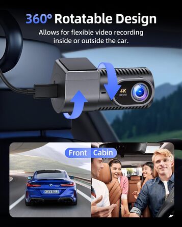 Відеореєстратор для авто 4K C200: 360° поворотний, 64GB карта, WiFi, нічна зйомка, паркування, G-сенсор, IPS дисплей