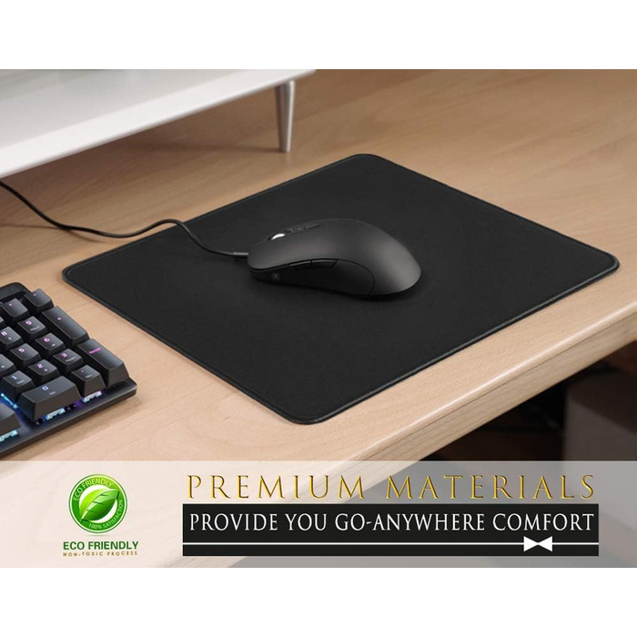 KTRIO Комплект з 3 килимків для миші, 275x215 мм, чорний, антиковзаюча гума, міцні шви, для комп'ютера, ноутбука, ПК