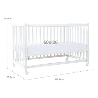 Дитяче ліжечко-колиска roba 60x120 см Jumbotwins, дерев'яне, з матрацом, постільною білизною та балдахіном, дизайн із слониками, мобільне, регульоване по висоті