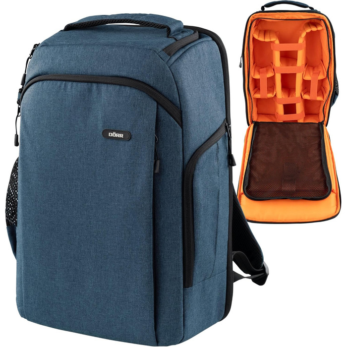 Рюкзак для фототехніки DÖRR Prag Go 16L, водонепроникний, для DSLR/SLR, з відділенням для ноутбука 16 дюймів, для дронів, знімні перегородки, тримач для штатива (блакитний)