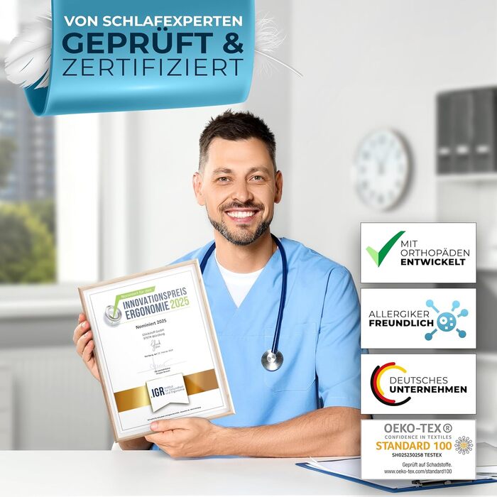 Подушка з піною з пам'яті Glückstoff® [Регульована висота] | Подушка з регульованою формою | Ролик для шиї для тих, хто спить на боці - Сіра подушка [Версія:Універсальна]