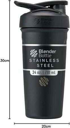 BlenderBottle Strada - Термофляга/Шейкер для протеїну з нержавіючої сталі, 710 мл, чорний. Подвійні стінки, вакуумна ізоляція, без BPA