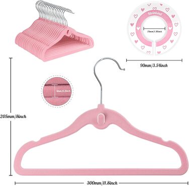 Набір велюрових дитячих вішалок 28 шт: 20 вішалок для одягу та 8 роздільників для дитячої шафи, з додатковим гачком, неслизькі, економія місця, рожеві