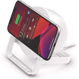 Belkin SoundForm Charge: Bluetooth-динамік з бездротовою зарядкою, інтегрований зарядний пристрій, для прослуховування музики та відео, білий