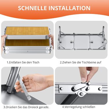 Складний кемпінговий стіл FUNYKICH 87x40x26 см, жовтий - алюмінієвий, MDF стільниця, з сумкою для перенесення